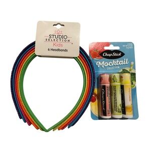Studio Selection Kids 6 Rainbow Headbands & ChapStick Mocktail Lip Balm Set NIP